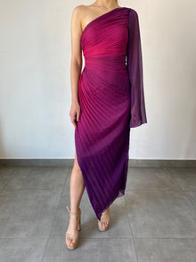 Rococo Sand | Paige One-Sleeve Long Dress | Pink/Purple Ombre