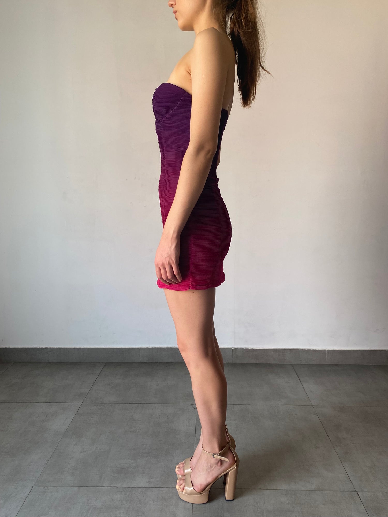 Rococo Sand | Paige Strapless Short Dress | Pink/Purple