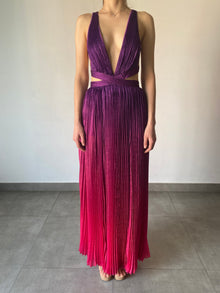 Rococo Sand | Paige Strapless Back Tie Long Dress | Pink/Purple Ombre