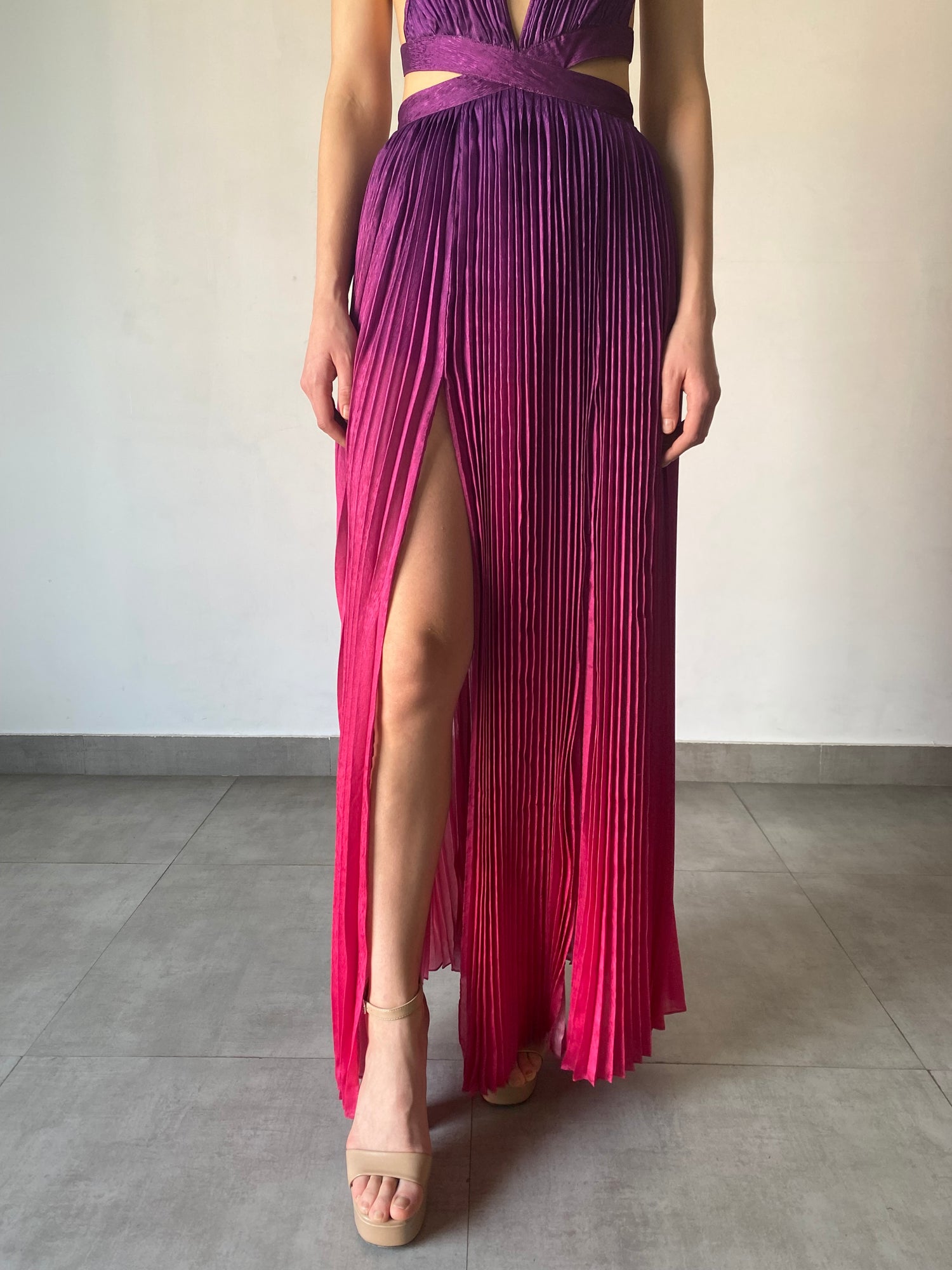 Rococo Sand | Paige Deep V-Neck Sleeveless Long Dress | Pink/Purple