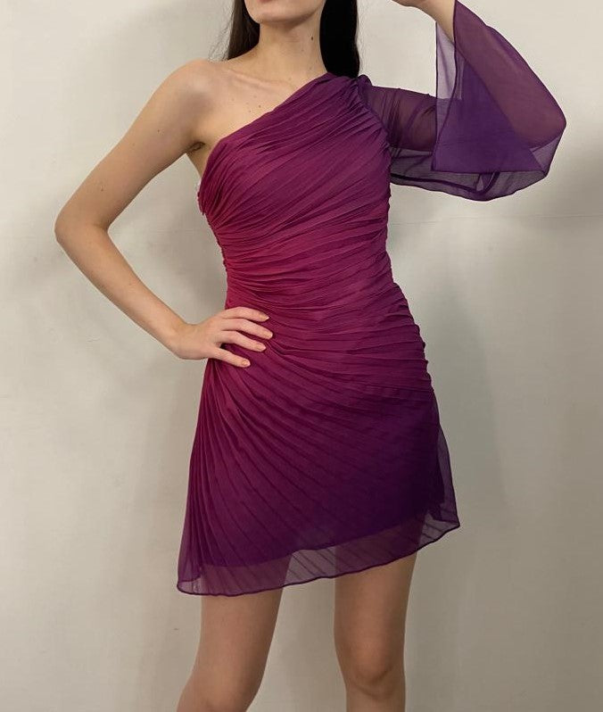 Rococo Sand | Paige One-Shoulder One-Sleeve Short Dress | Ombre