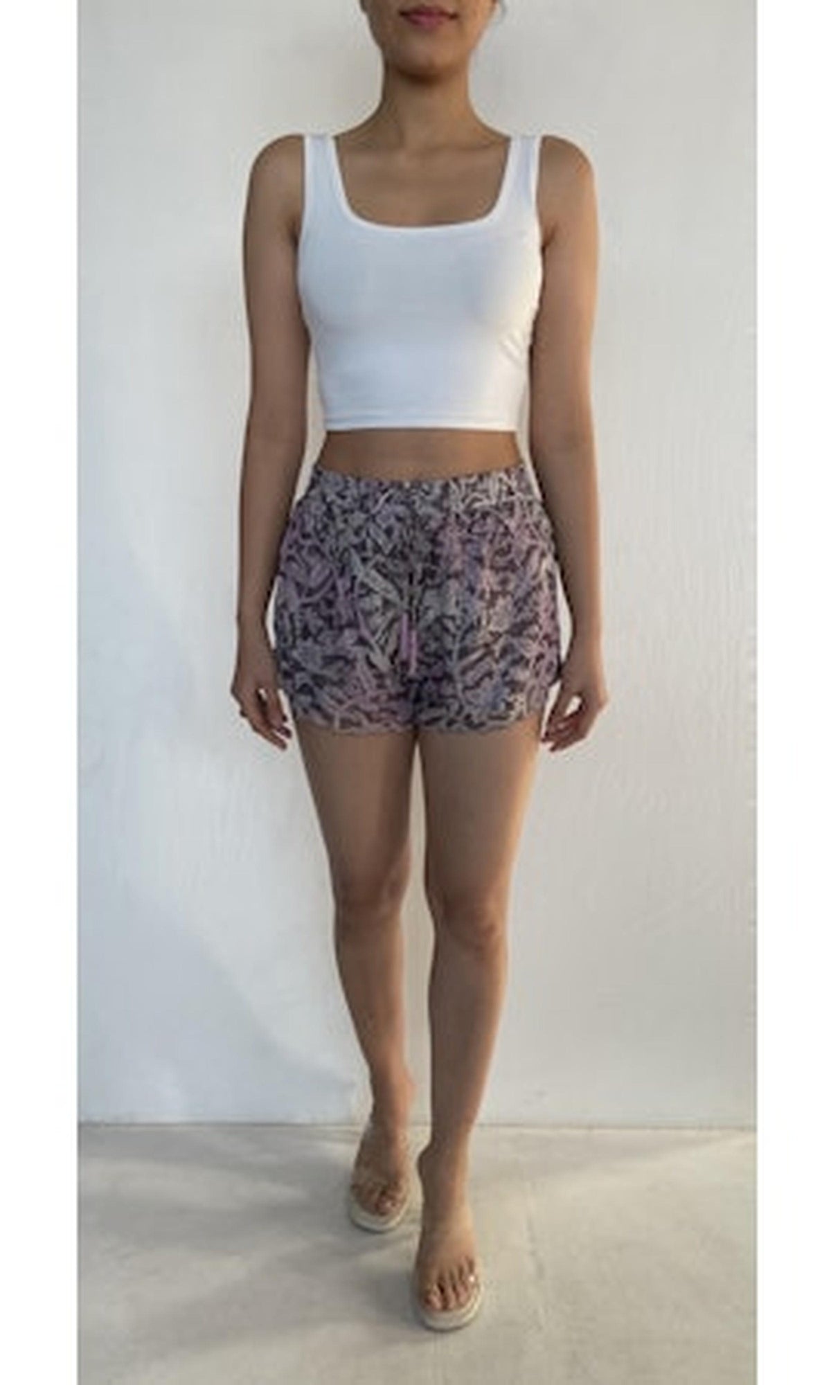 Rococo Sand | Paola Viscose Georgette Lurex Shorts | White Multi