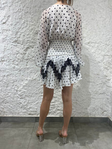 Rococo Sand | Pois V-Neck Short Dress | White/Black