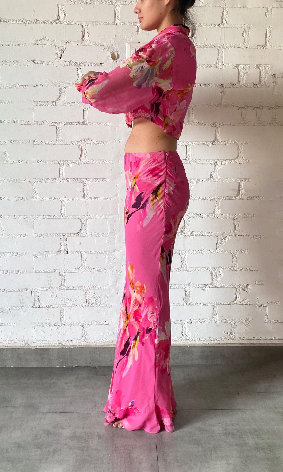 Rococo Sand | Quin Viscose Chiffon Crop Shirt | Pink