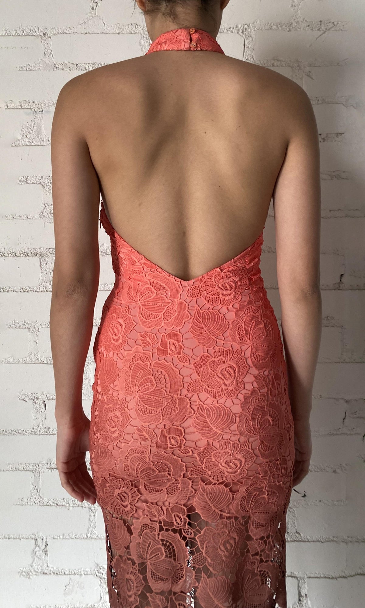 Rococo Sand | Rae Polyester Long Dress | Brown/Neon Pink