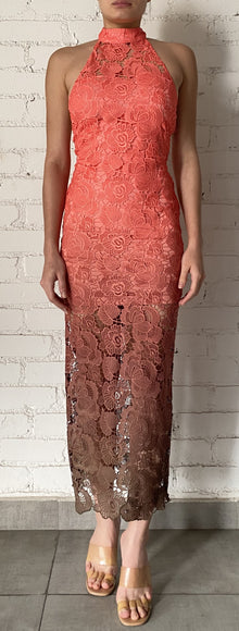 Rococo Sand | Rae Halter-Neck Long Dress | Peach/Brown Ombre