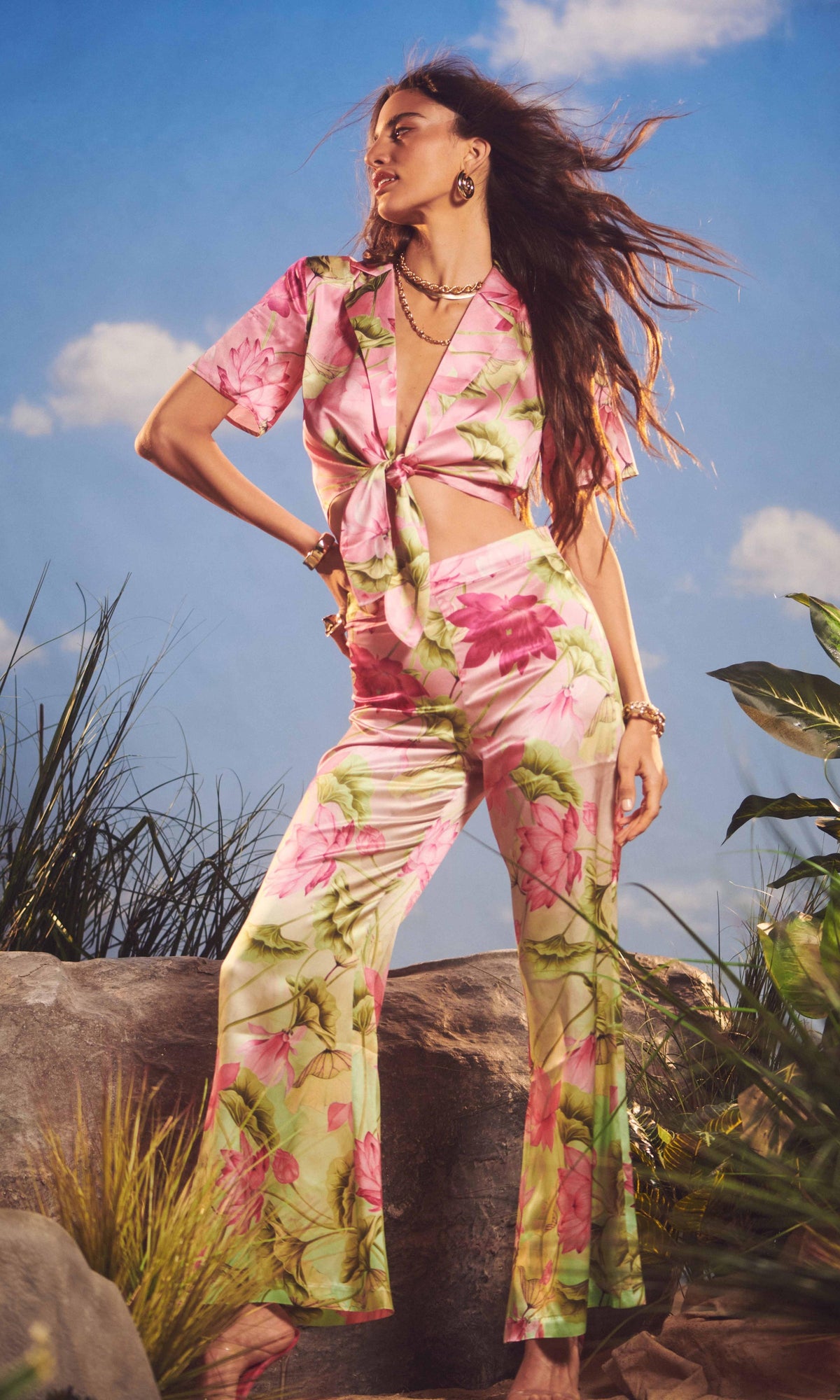 Womens | Ren Charmeuse Silk Shirt | Pink Multi