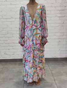 Rococo Sand | Rio Front Button Long Dress | Multicolor