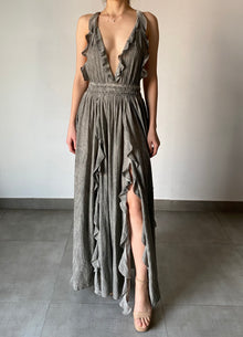 Rococo Sand | River Deep V-Neck Sleeveless Long Dress | Grey