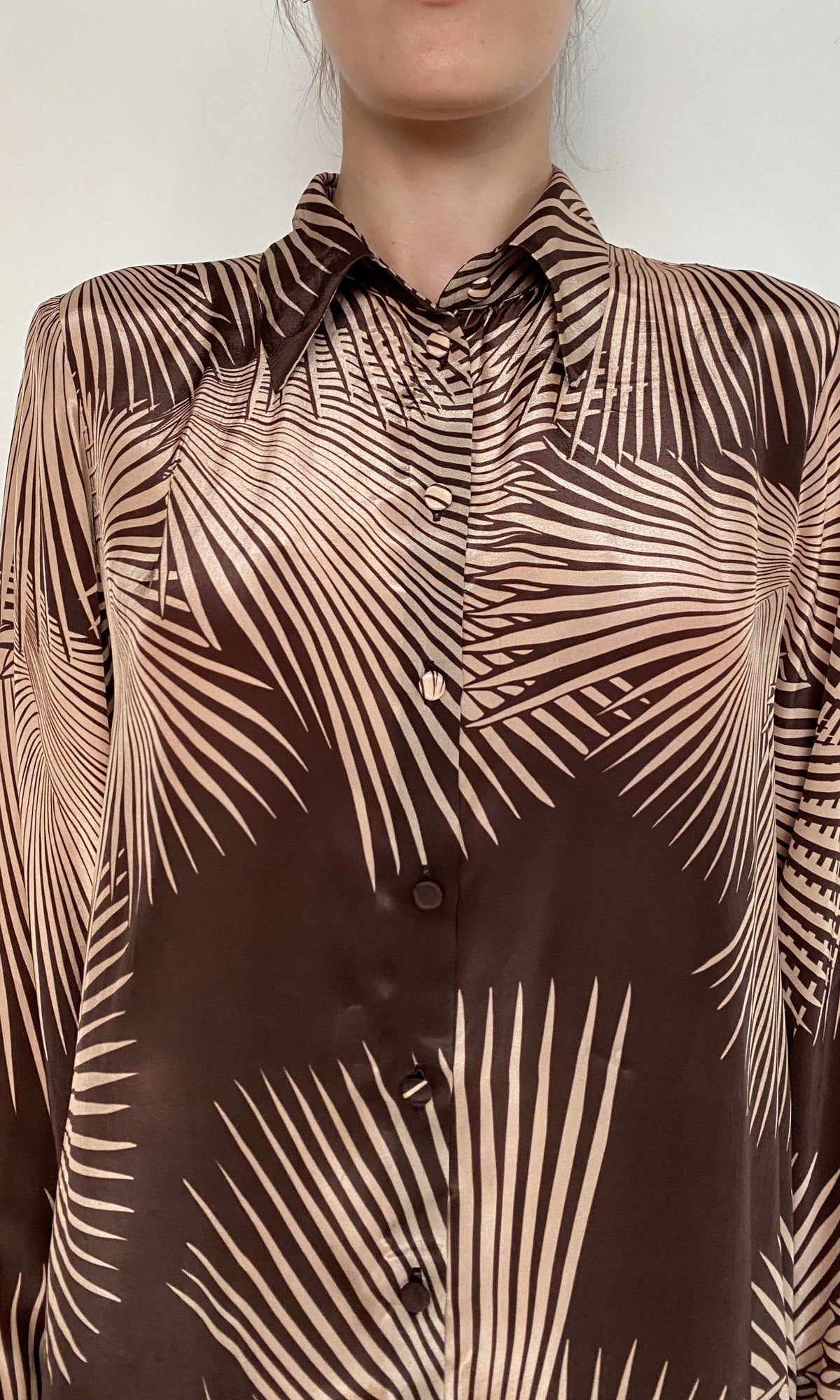 Womens | Taro Natural Crepe Oversized Shirt | Brown