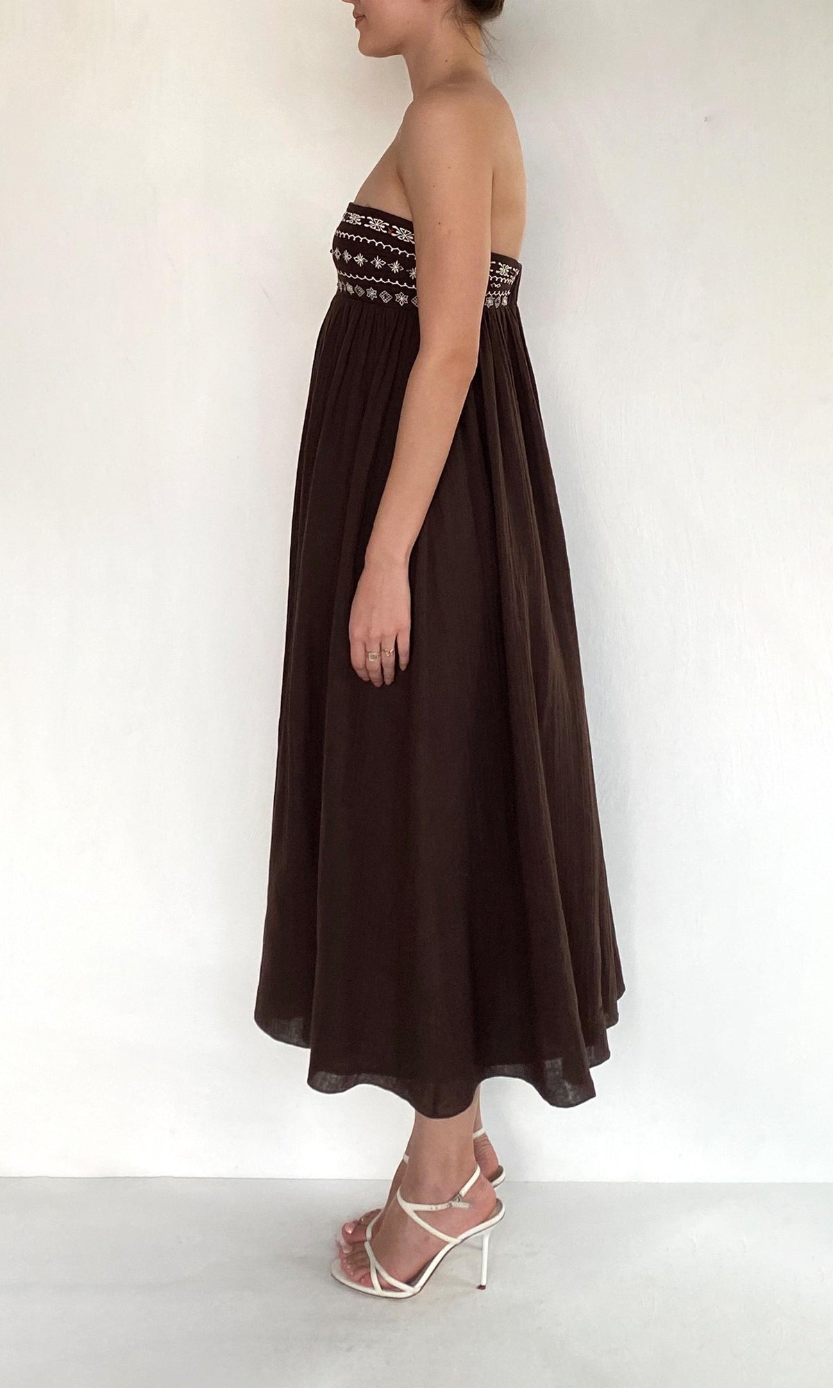 Womens | Taz Double Gauze Midi Dress | Brown