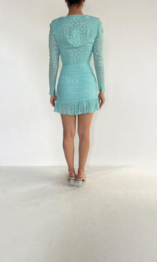 Womens | True Viscose Georgette Star Lurex Short Dress | Teal