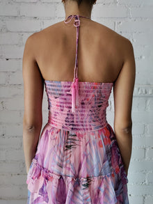 Rococo Sand | Zazu Halter-Neck Tropical Long Dress | Pink/Purple