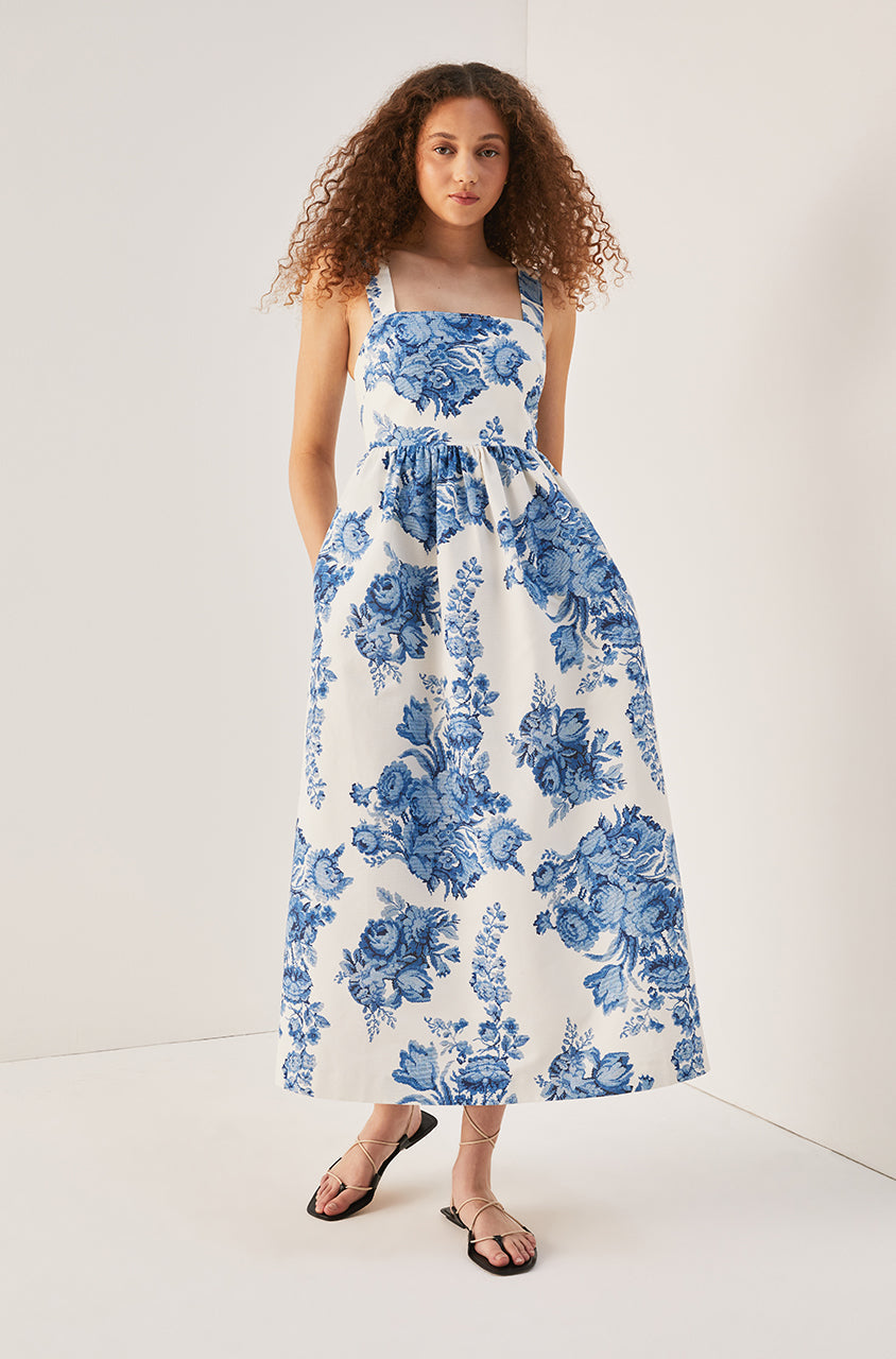 Rosarium Fleur Midi Dress | Delft Combo