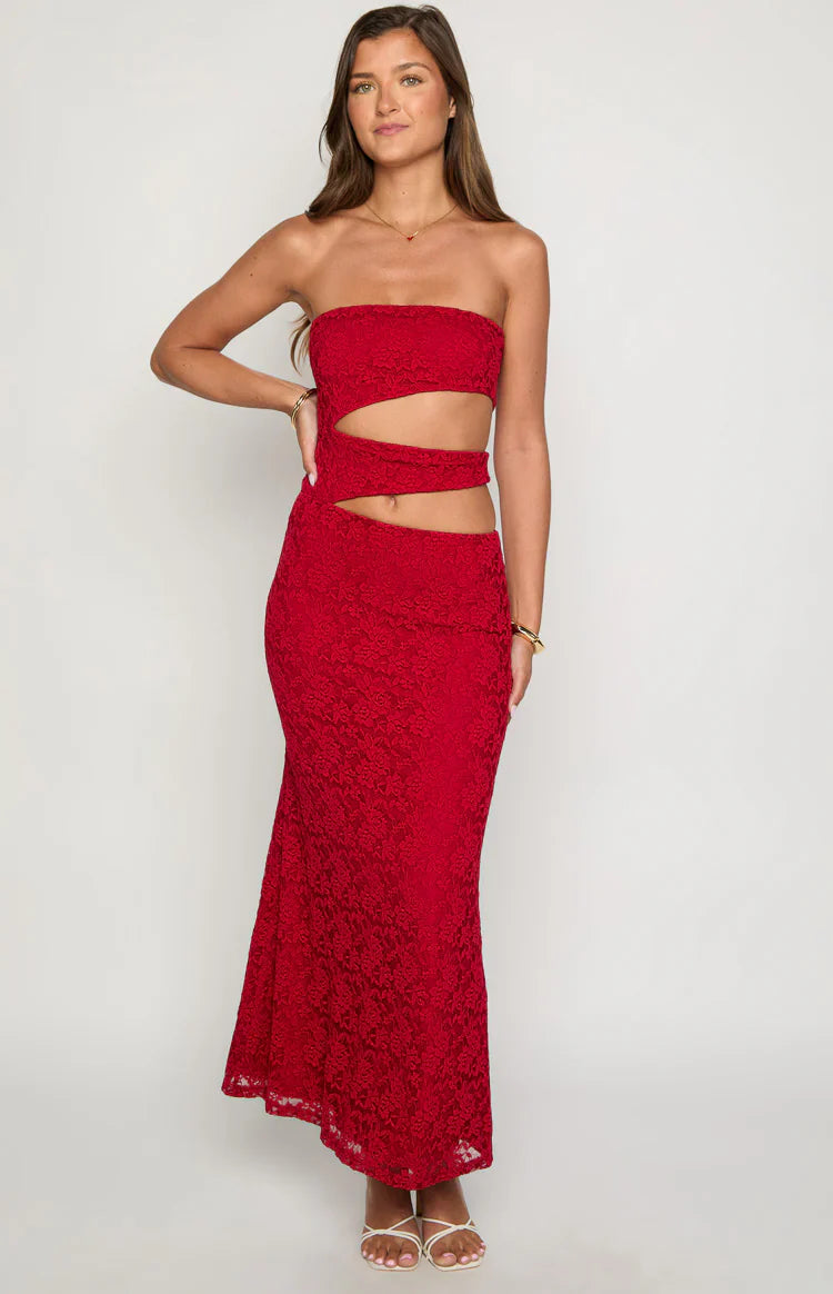 Rae Strapless Maxi Dress | Red