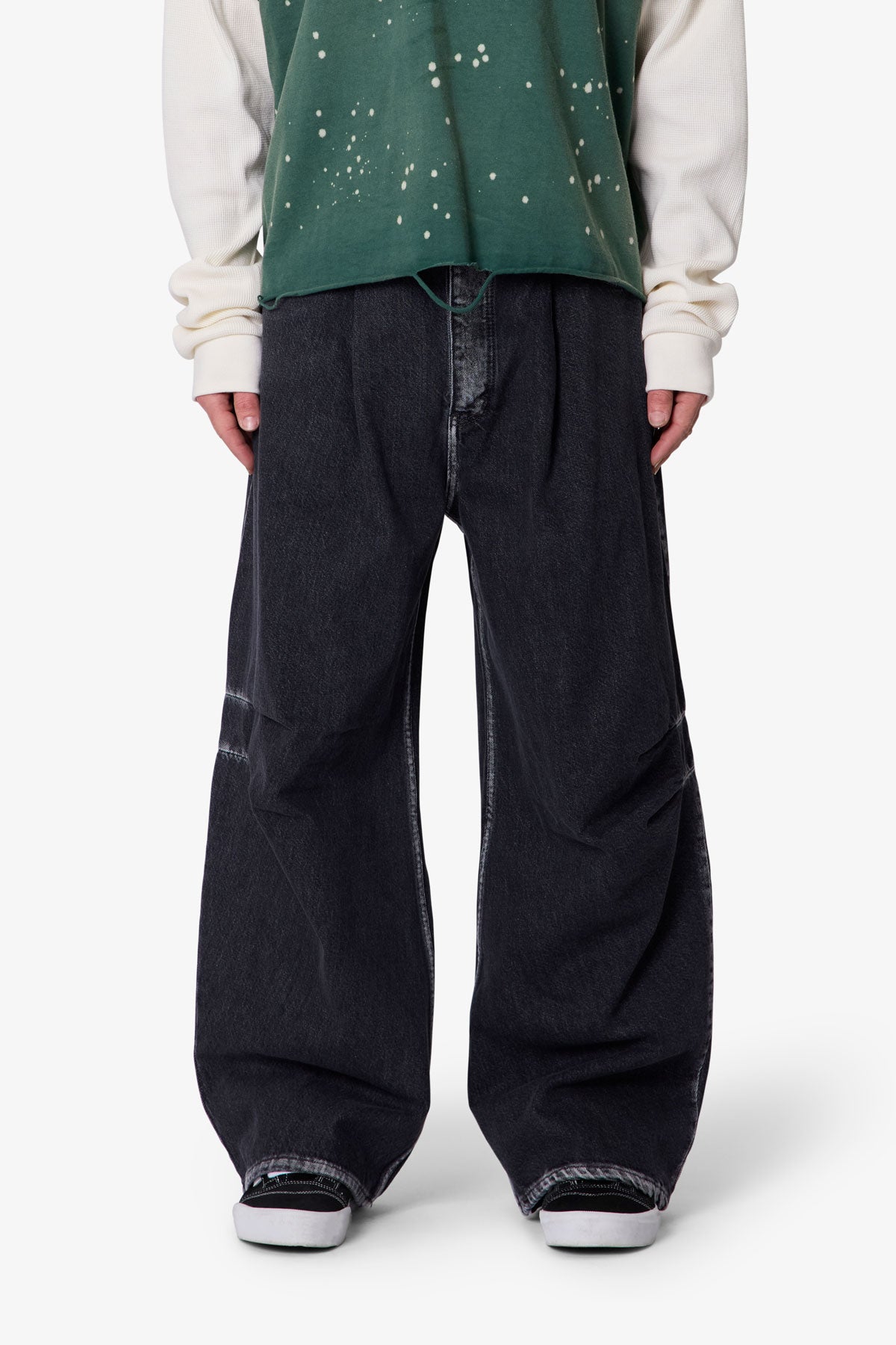 Raw Pleated Denim | Rinsed Black