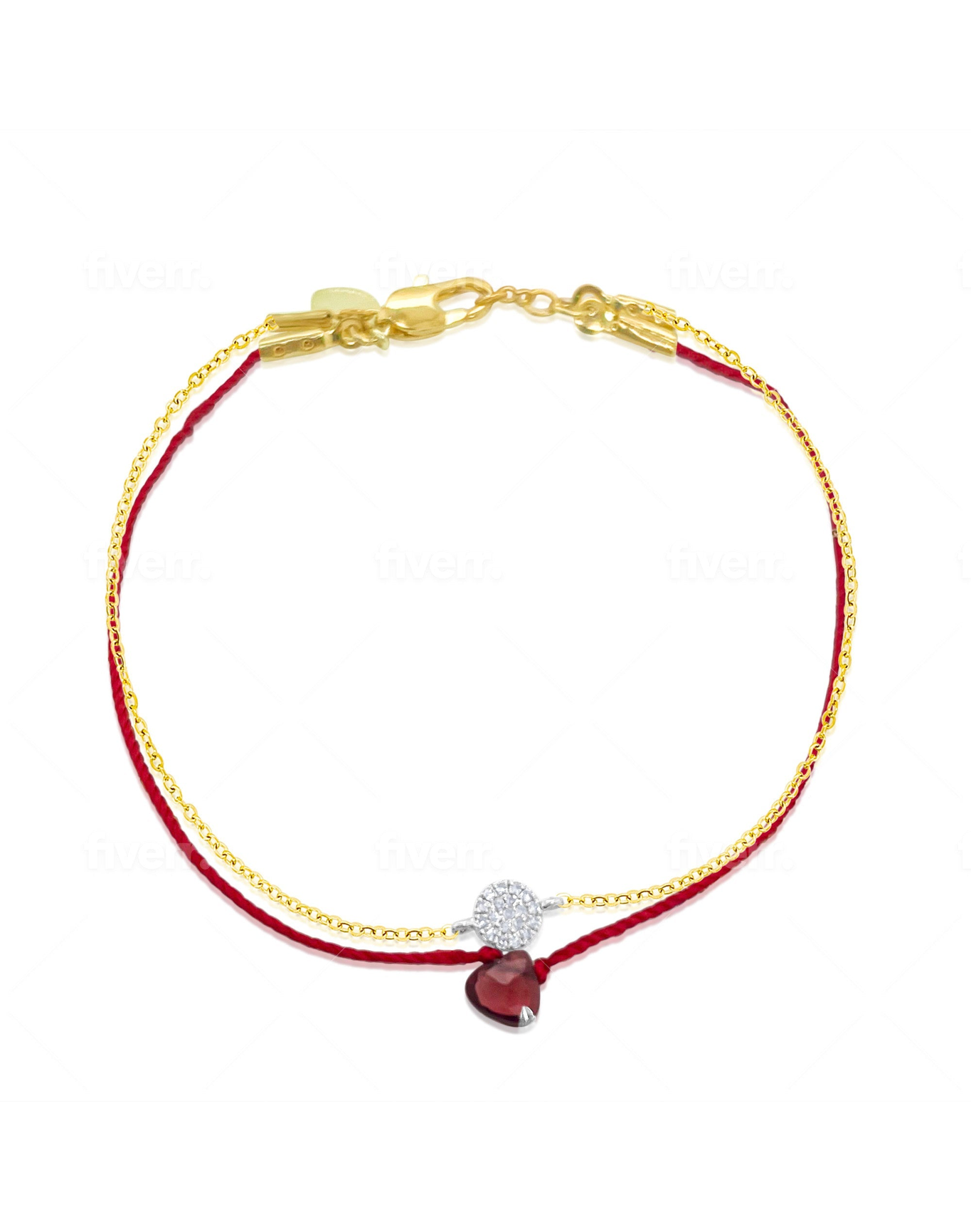Red Cord Garnet Bracelet | Yellow Gold