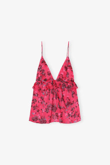 Red Floral Printed Satin Strap Top | Raspberry Wine