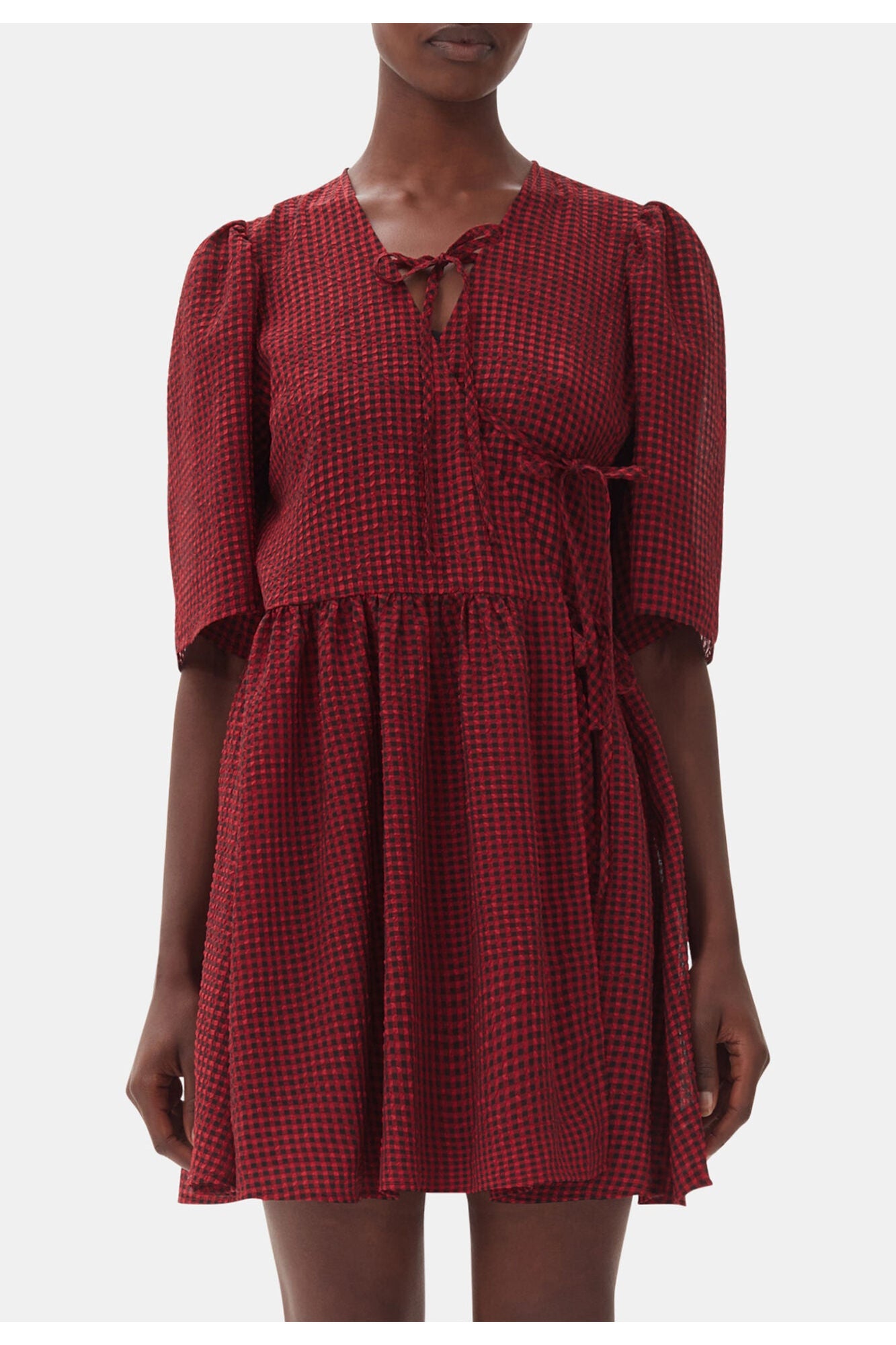 Red Sheer Tie String Wrap Dress | Winery