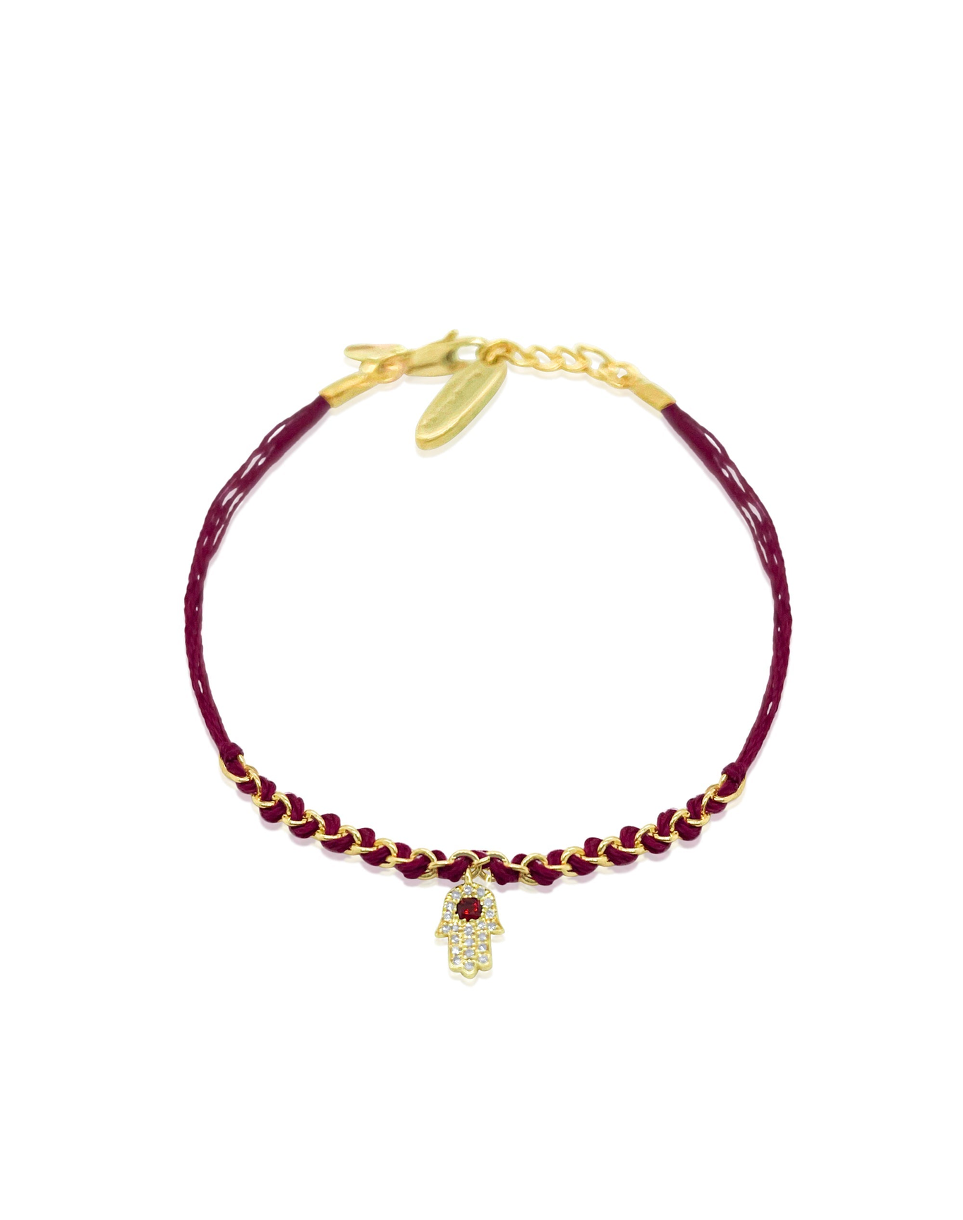 Red String Diamond Hamsa Bracelet Diamonds and Garnet | 14 kt Yellow Gold