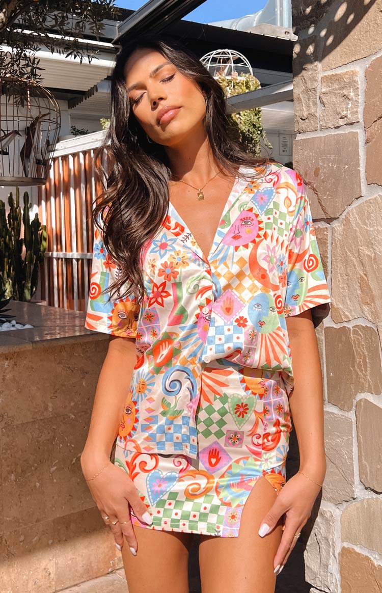 Resort Satin Mini Skirt | Summer Print