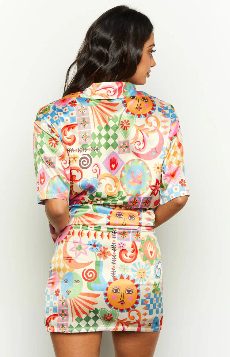Resort Satin Mini Skirt | Summer Print