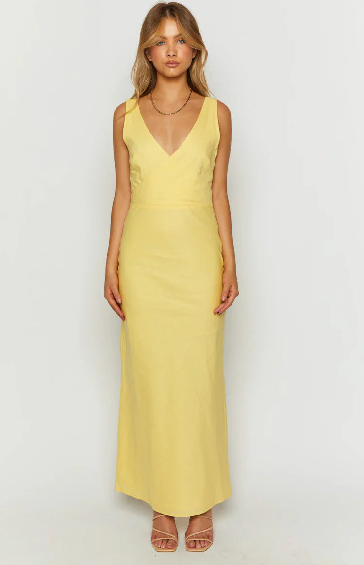 Resorts Linen Blend Maxi Dress | Yellow