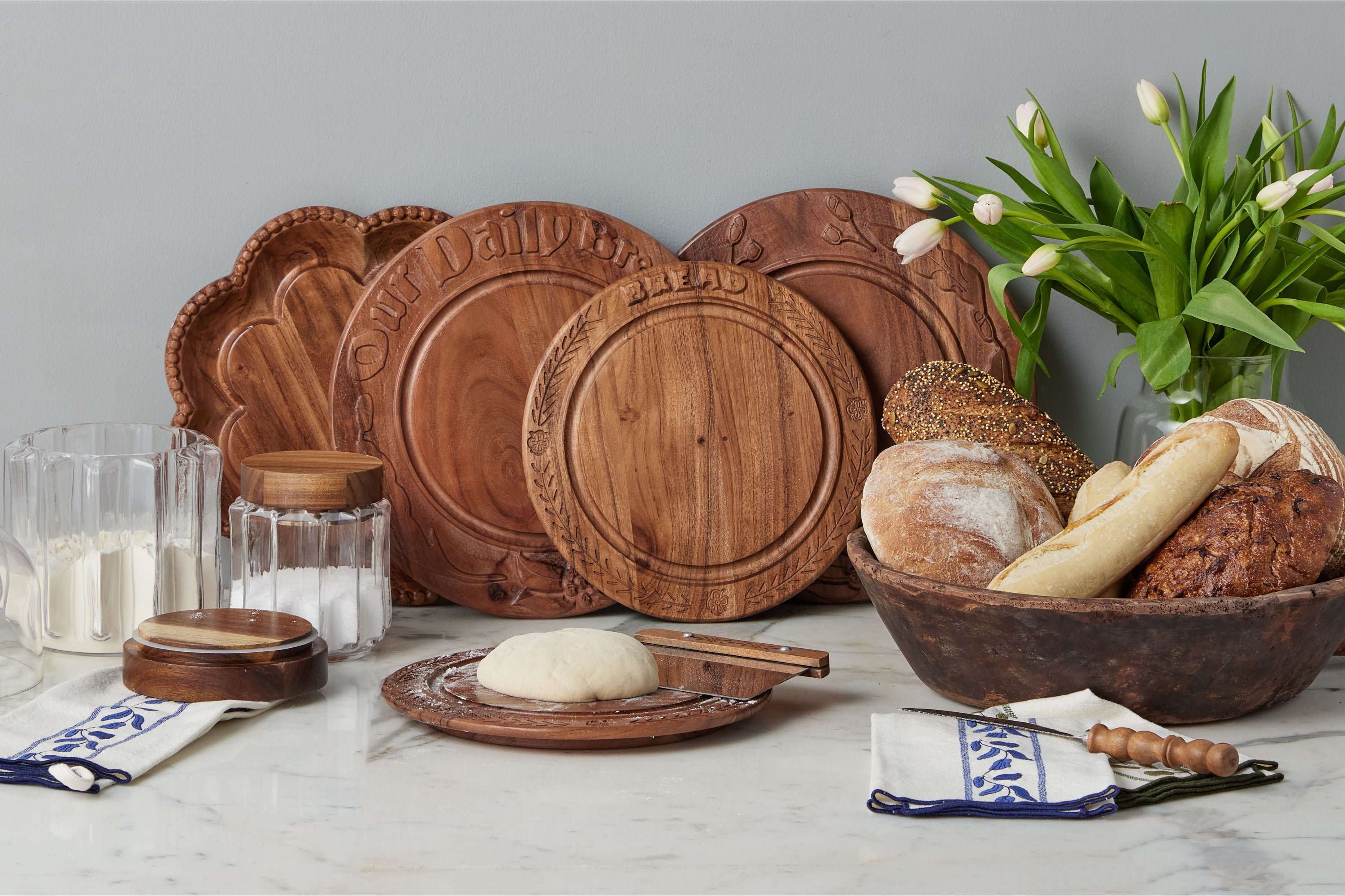 Vintage Wood Bowl with Carved Handle | Natural
