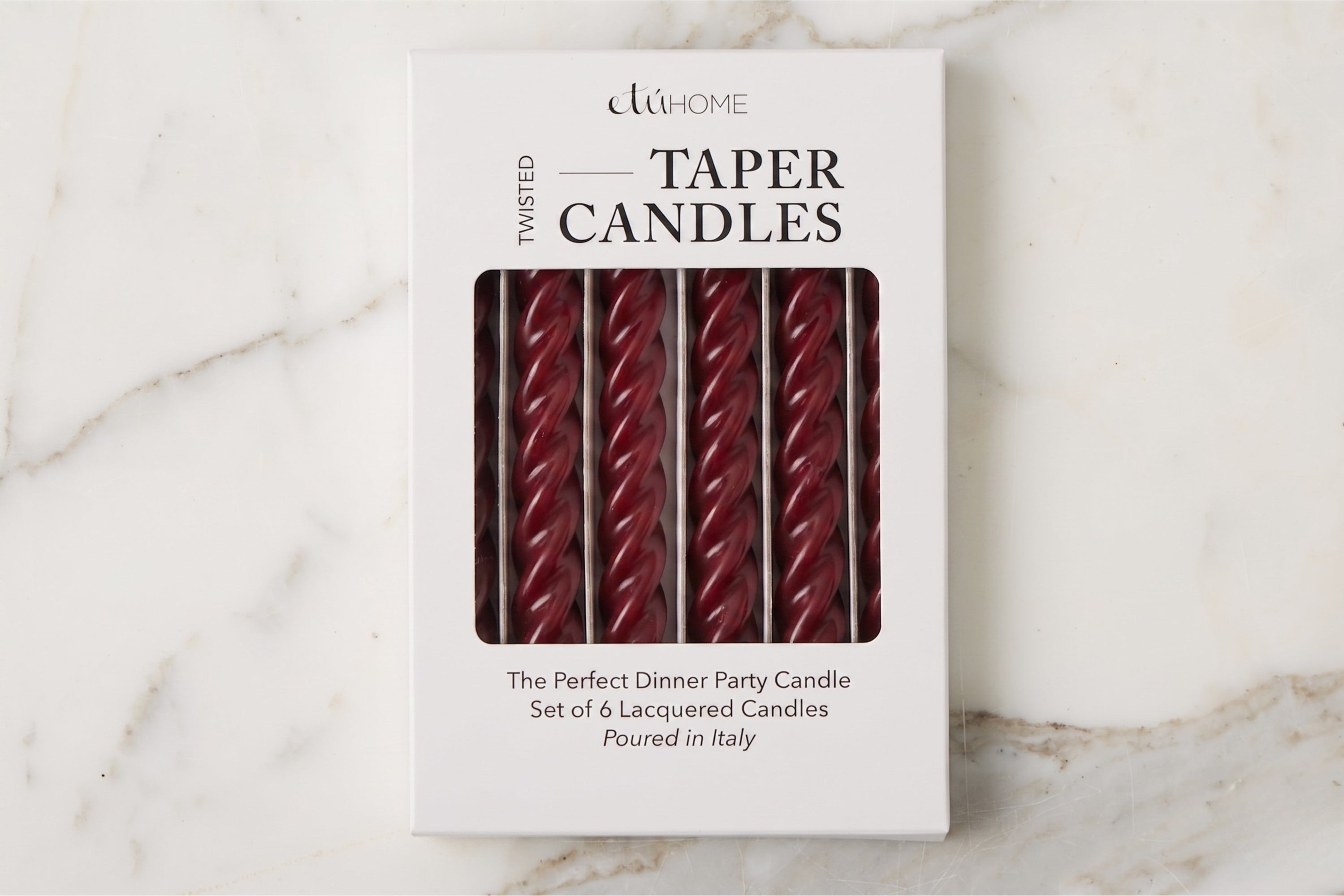 Lacquered Twisted Taper Candles | Merlot Red | Set of 6