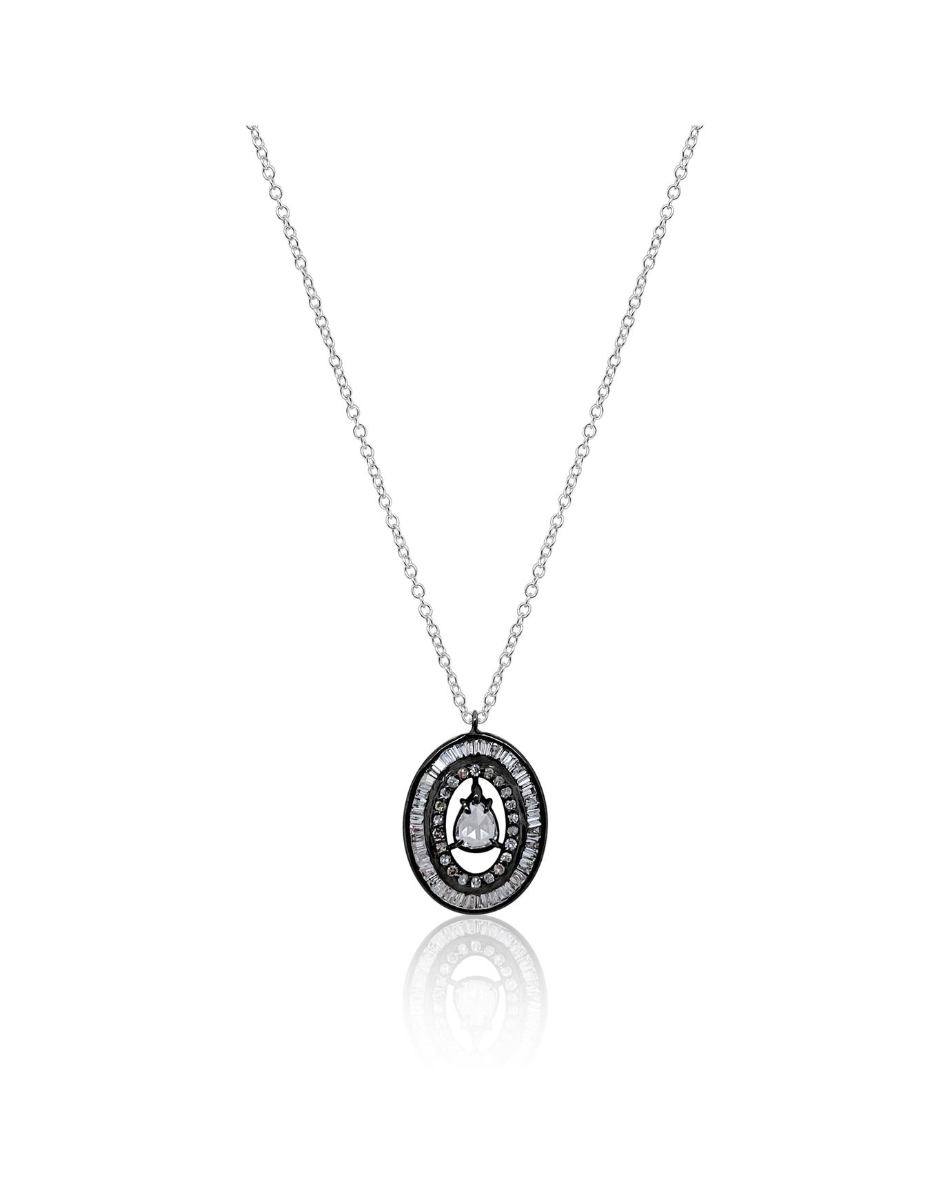 Rhodium Diamond Pendant Necklace | Black