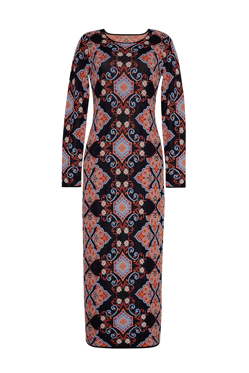 Rianna Knit Dress | Black Vintage Paisley