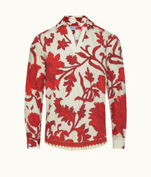 Ridley Dragonflower Print Relaxed Fit Classic Collar Shirt | Summer Red/White Sand