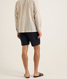 Ridley Relaxed Fit Open Resort Placket Soft Stripe Cotton Shirt | Blue/Biscuit Stripe