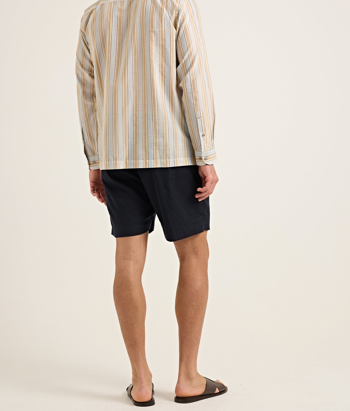 Ridley Relaxed Fit Open Resort Placket Soft Stripe Cotton Shirt | Blue/Biscuit Stripe