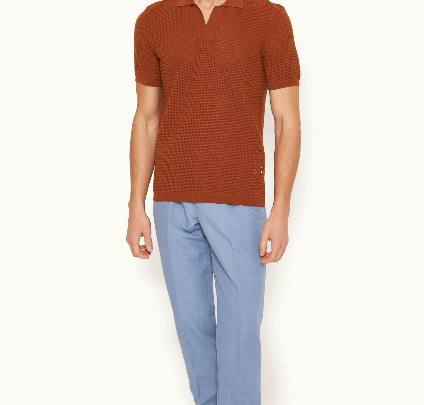 Roddy Tailored Fit Waffle Mesh Stitch Polo Shirt Knitted | Cinnamon Coffee