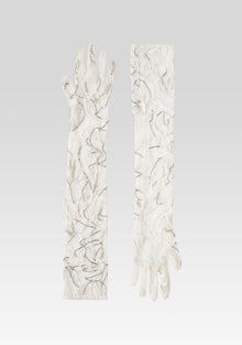 Royce Embellished Lace Gloves | White