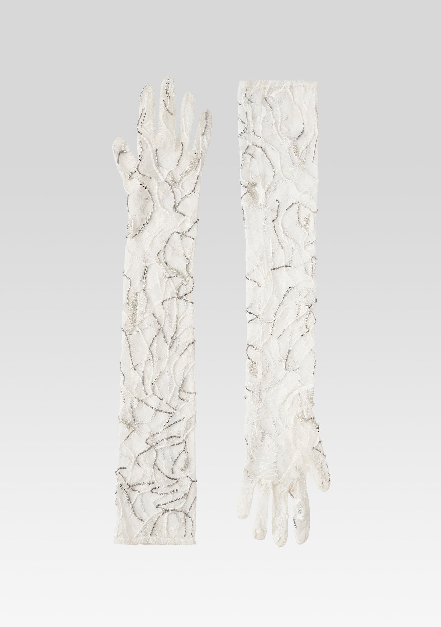 Royce Embellished Lace Gloves | White