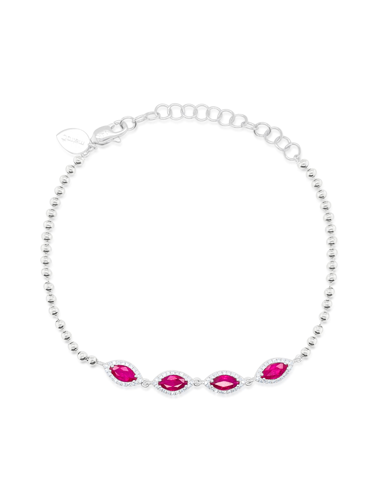 Ruby Diamond Ball Chain Bracelet | 14k White Gold
