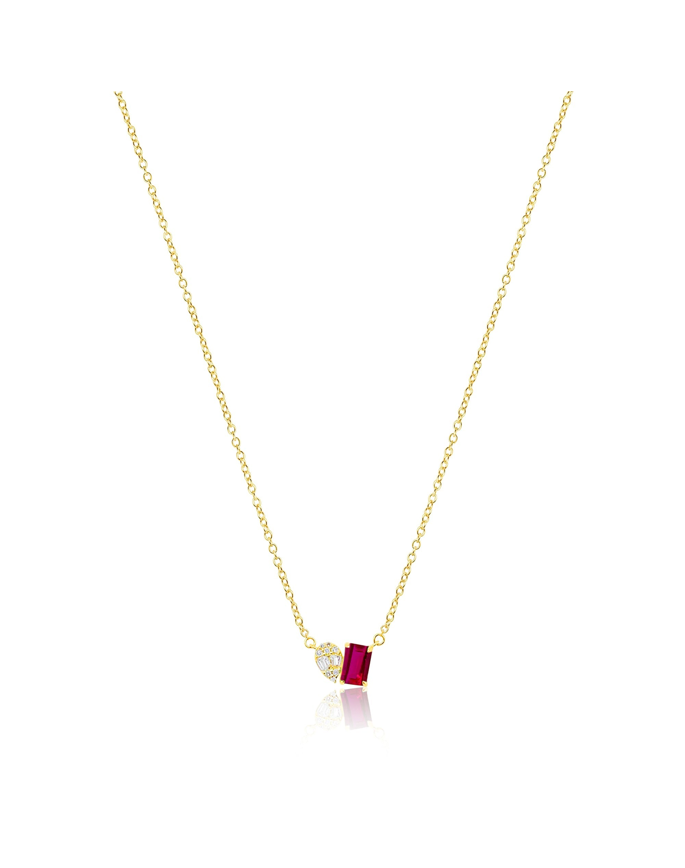 Ruby and Illusion Pear Lab Grown Necklace | 14kt Yellow Gold