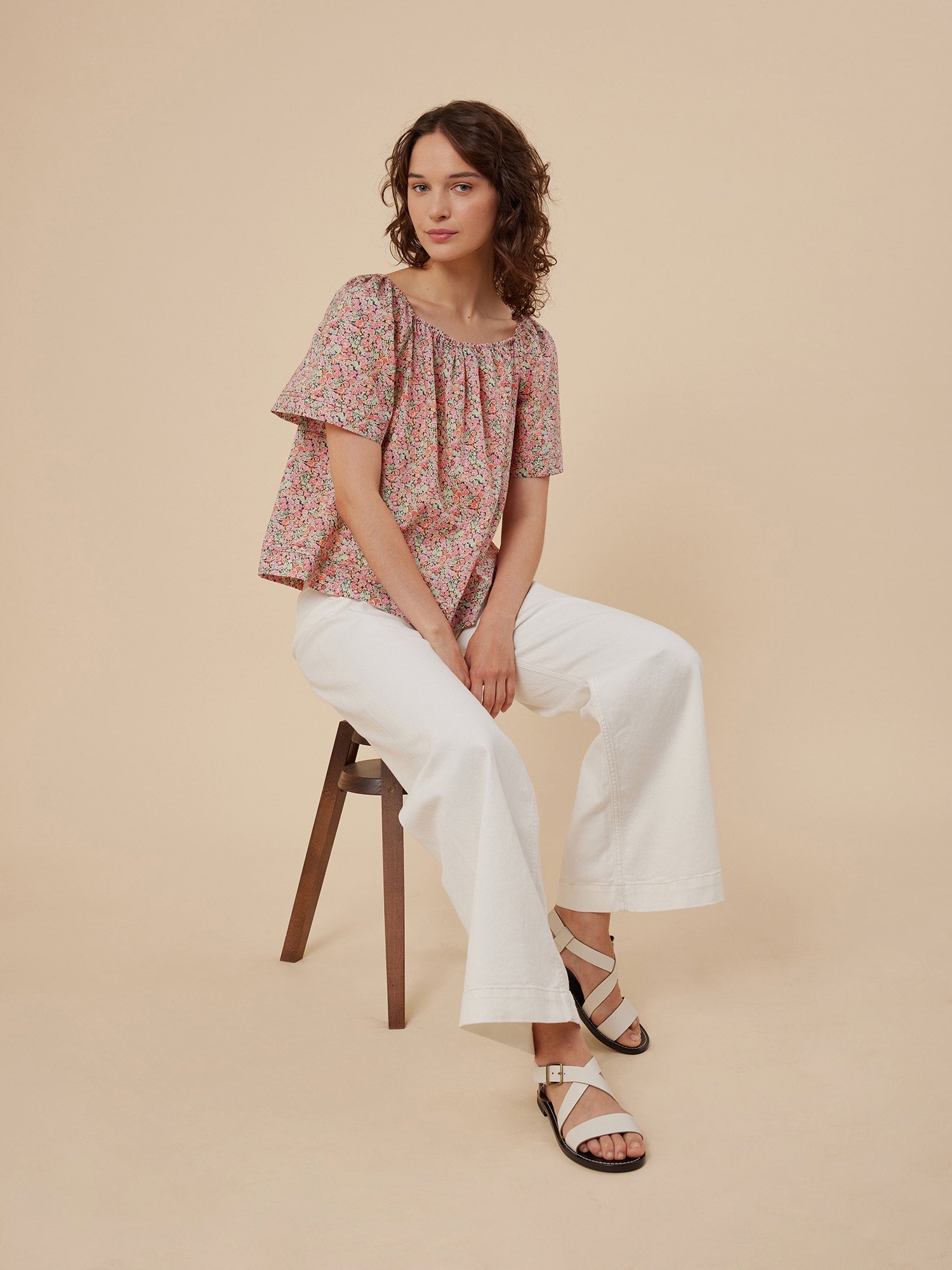 Women | Blouse In Exclusive Floral Liberty Fabric With Short Flared Sleeves | Corail