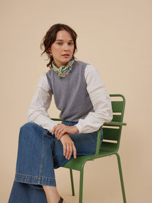 Women | Northern Sleeveless Vest In Cotton And Linen | Blue
