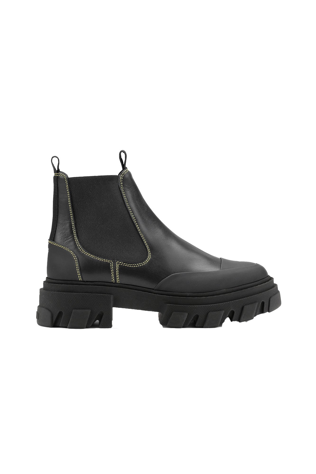 Yellow Contrast Stitching Low Chelsea Boot | Black