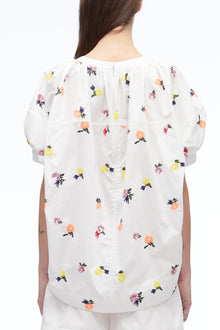 Sequin Embellished Poplin V-Neck Top | White Multi
