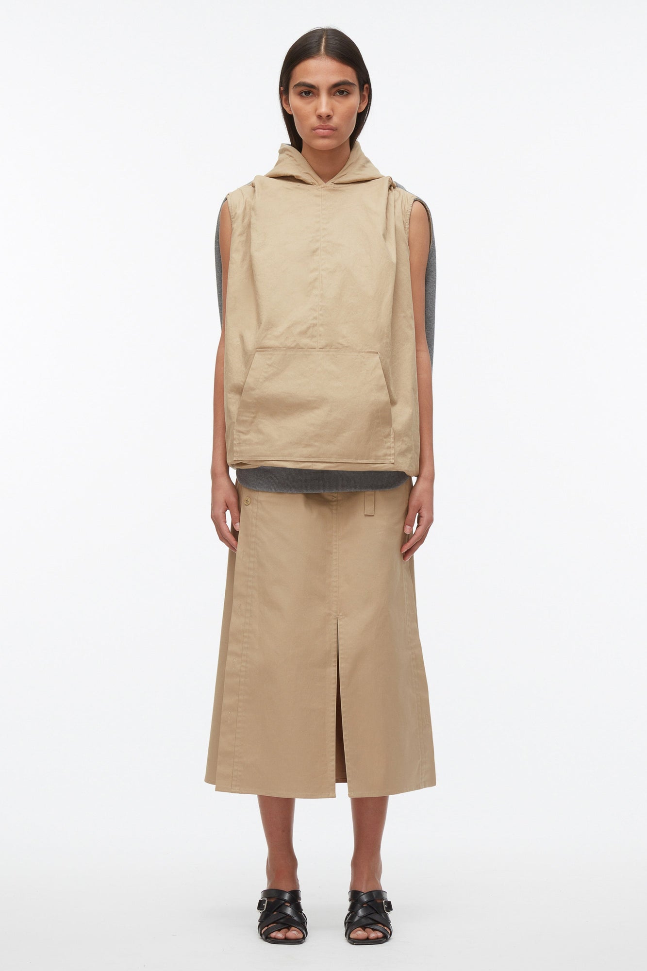 NY Lover Reversible Sleeveless Hoodie | Medium Heather Grey/Khaki