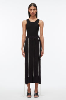 Knit Midi Skirt with Piping | Midnight/Ivory