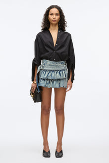 Ruffle Denim Mini Skirt | Washed Indigo