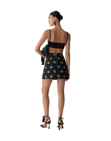 Embroidered Bandeau With Thin Straps | Black