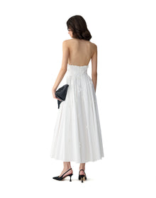 Embroidered Halter Neck A-Line Midi Dress | White
