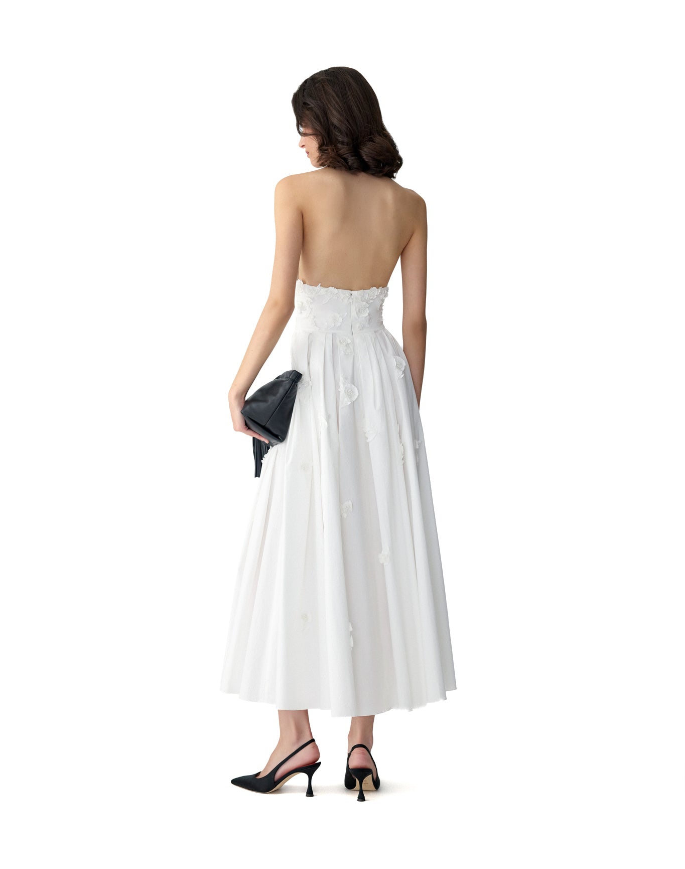Embroidered Halter Neck A-Line Midi Dress | White