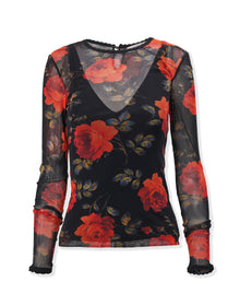 Long Sleeve Crewneck Top | Black Multi